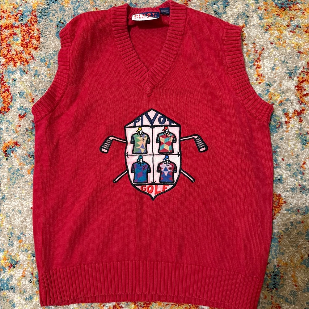 vintage unisex red knit golf sweater vest